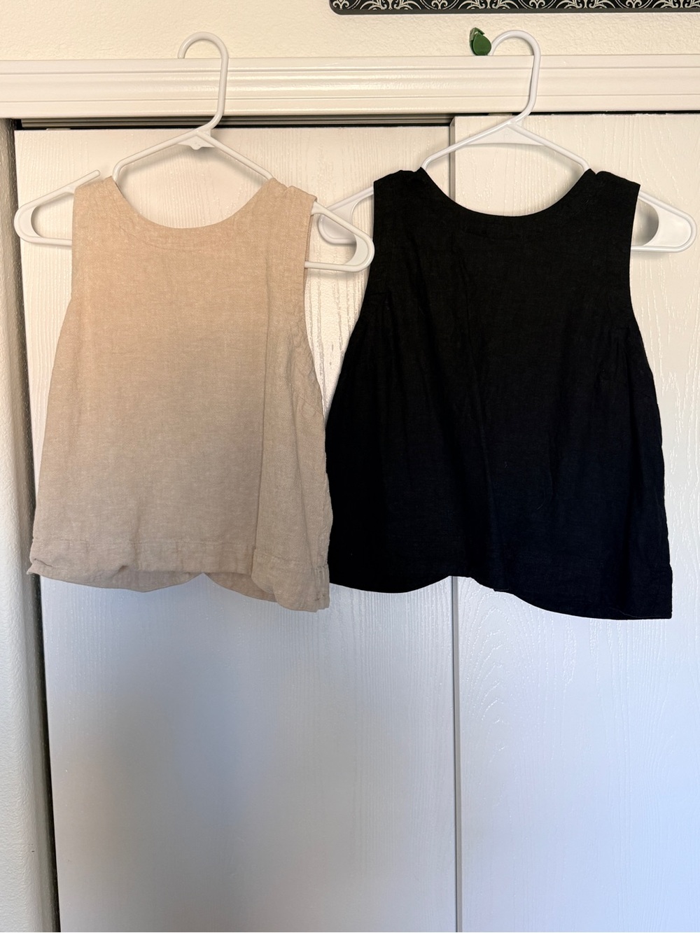 LOFT Sleeveless Linen-Blend Tank Tops in Black and Beige